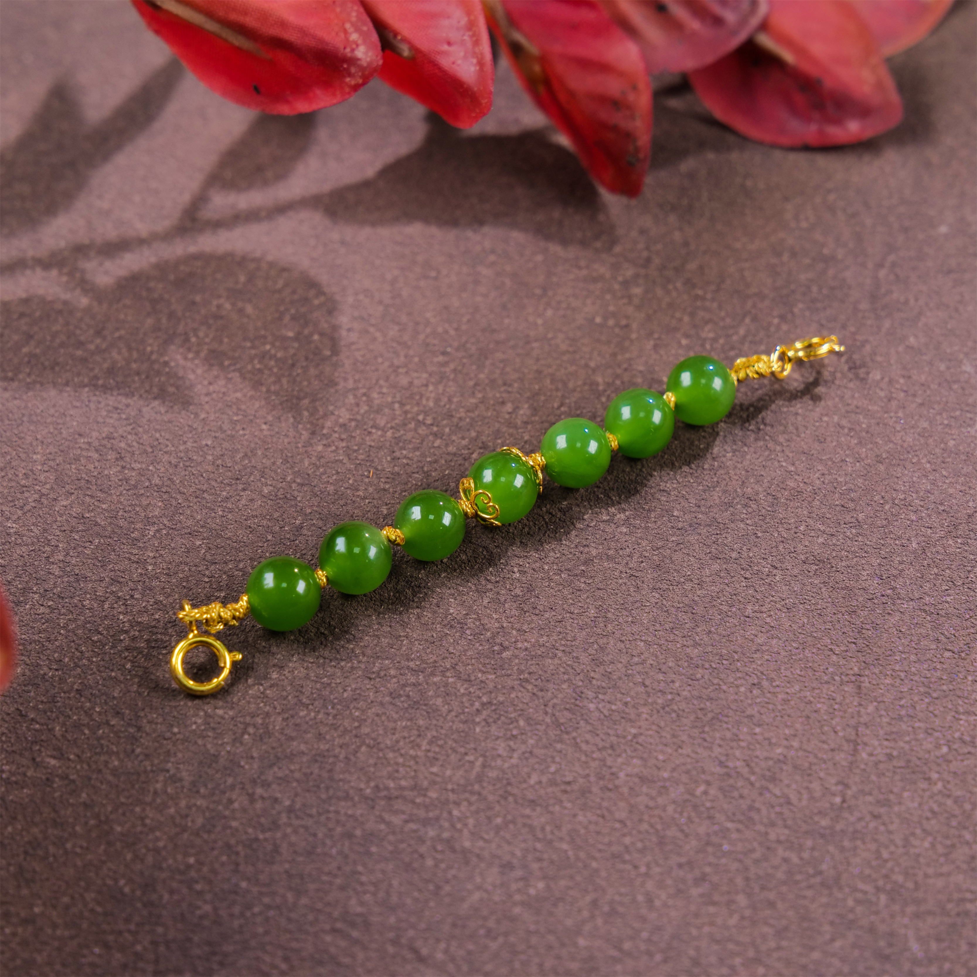 【小雨来了】18k金和田玉6mm碧玉延长链 DIY延长链 多功能链 配饰  