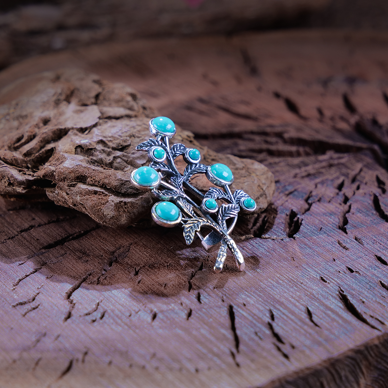 【小雨来了】925银镶嵌绿松石胸针 饰品 略有不同                 