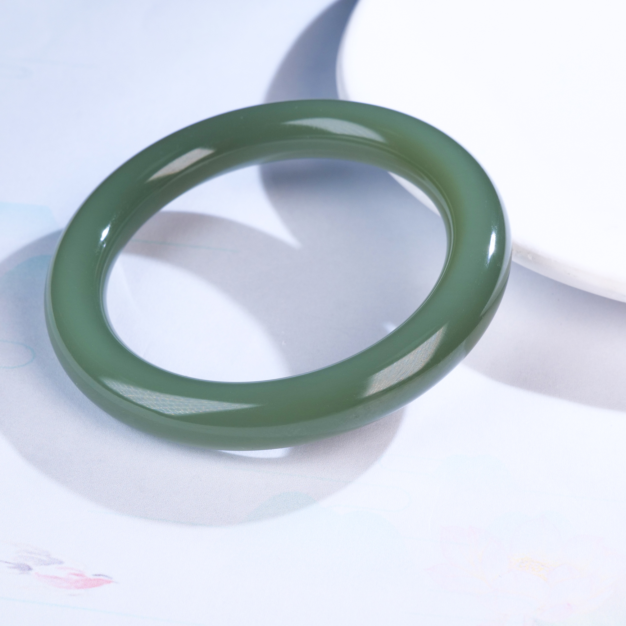 【小雨来了】和田玉碧玉鸭蛋青起荧光圆条手镯 镯子玉手镯碧玉手镯 