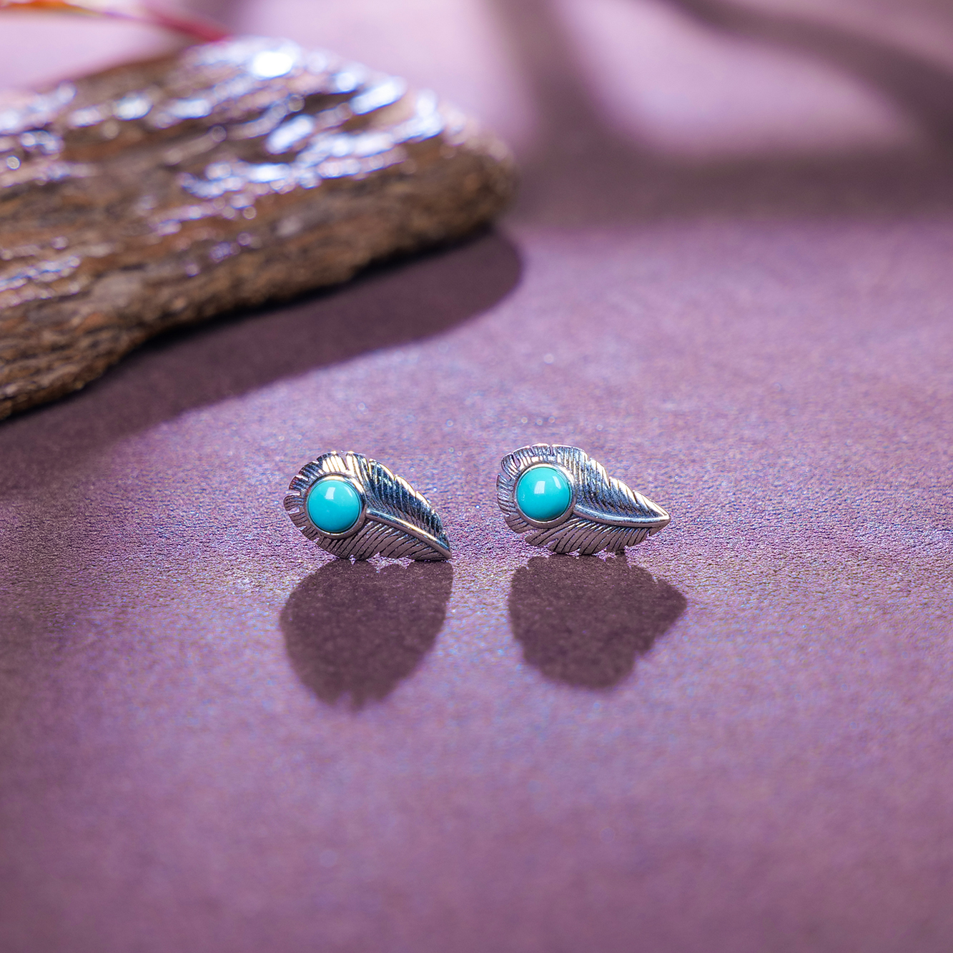 【小雨来了】绿松石羽毛耳钉925银镶嵌 耳饰 耳坠 略有不同        