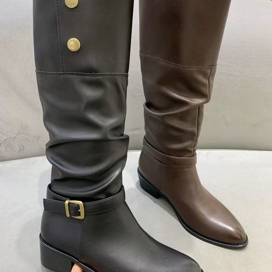 韩版高端轻奢舒适时尚百搭加绒女士骑士靴12367-2