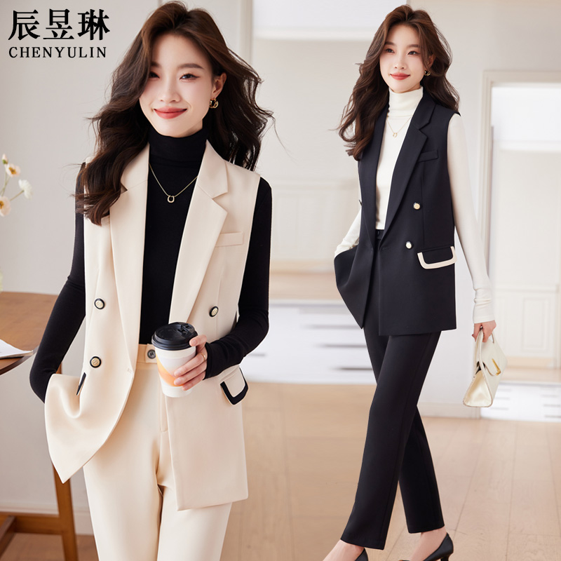 时尚西装无袖马甲外套女休闲中长款坎肩秋冬新款宽松西服马夹背心