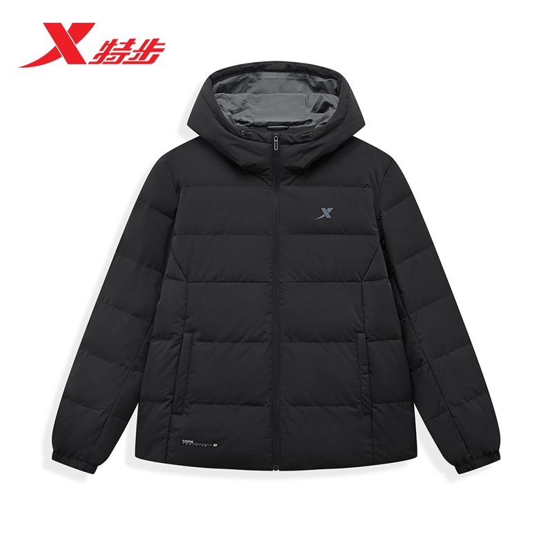 特步有暖气羽绒服男女款冬季新款撞色防风连帽外套976429190173