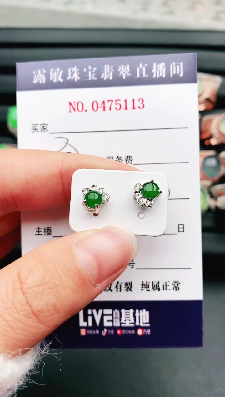【闪购商品】翡翠耳钉银S925镶嵌1