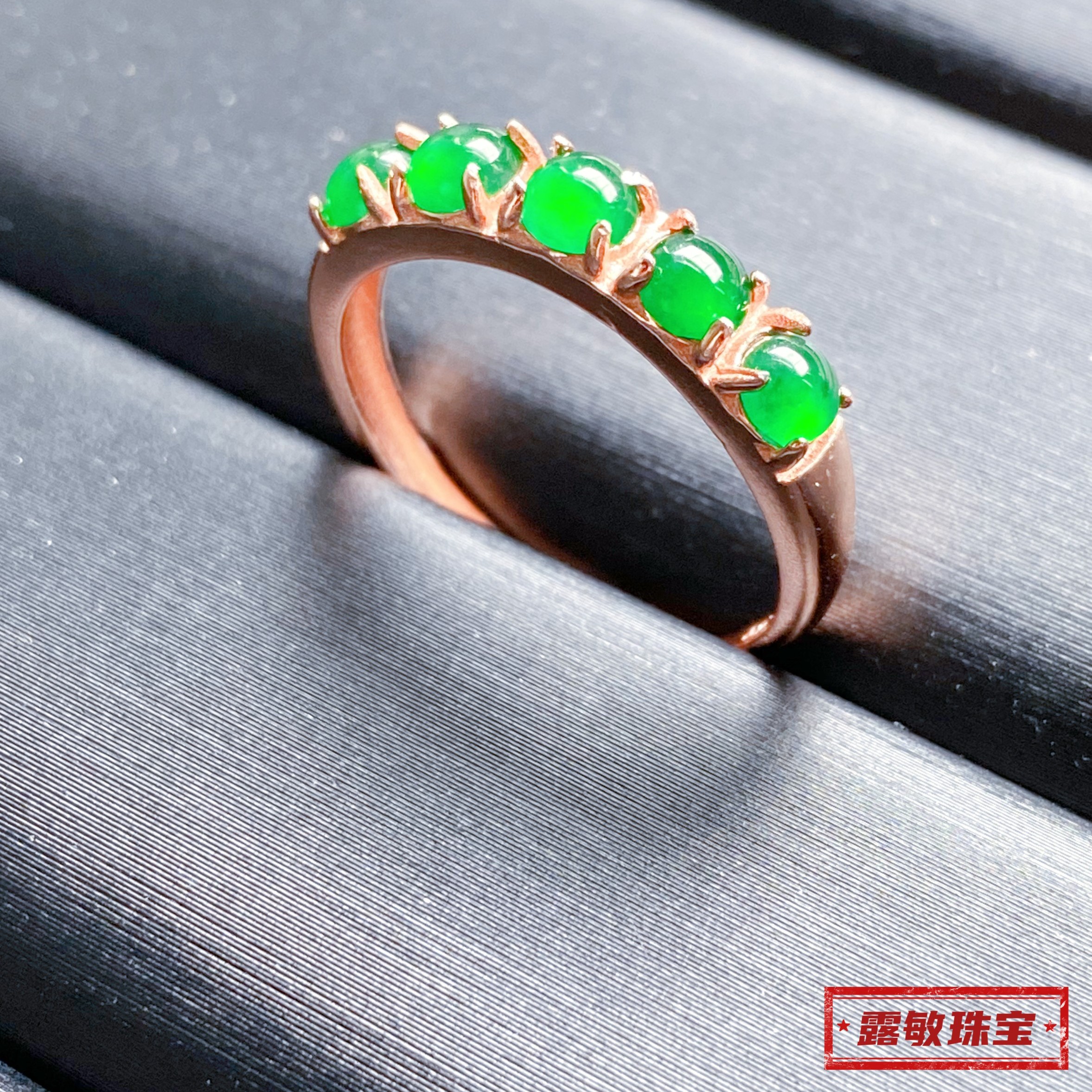爆款阳绿排戒 时尚百搭款 天然A货翡翠 S925银镶嵌