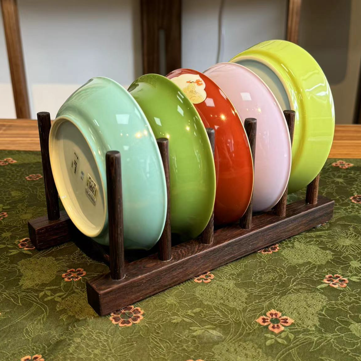 龙福鸡翅木梯形展示架23*12陶瓷盘架普洱茶饼架茶托架茶叶架碗
