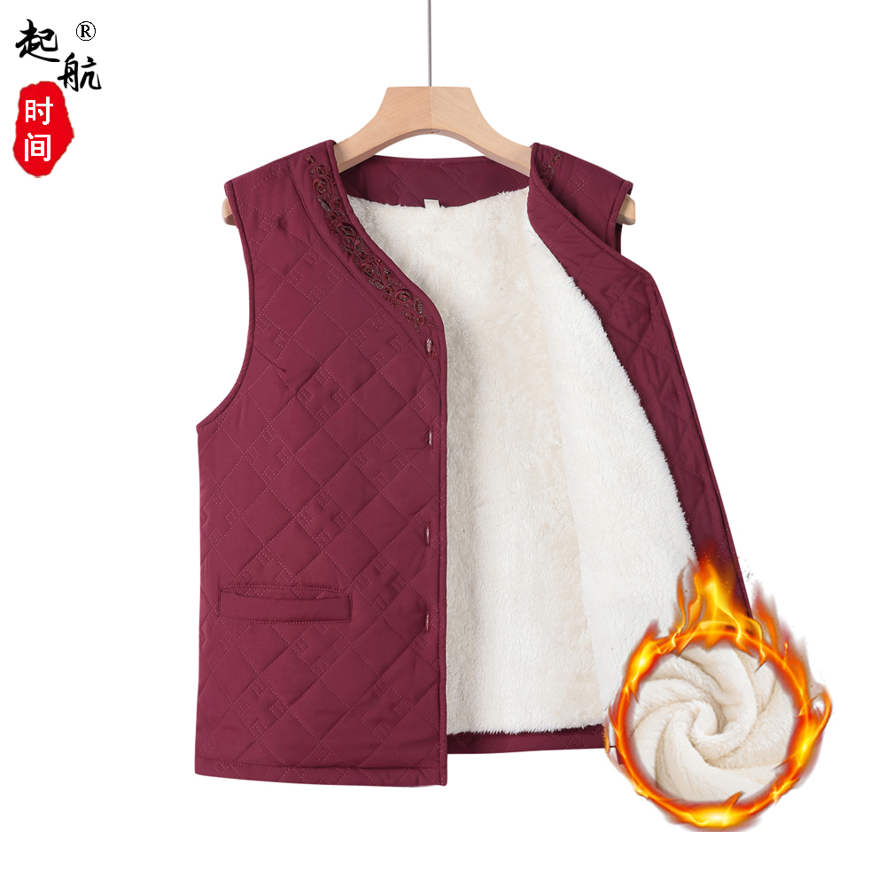 老年人秋装女马甲胖奶奶秋冬装加绒加厚坎肩妈妈大码保暖背心马夹