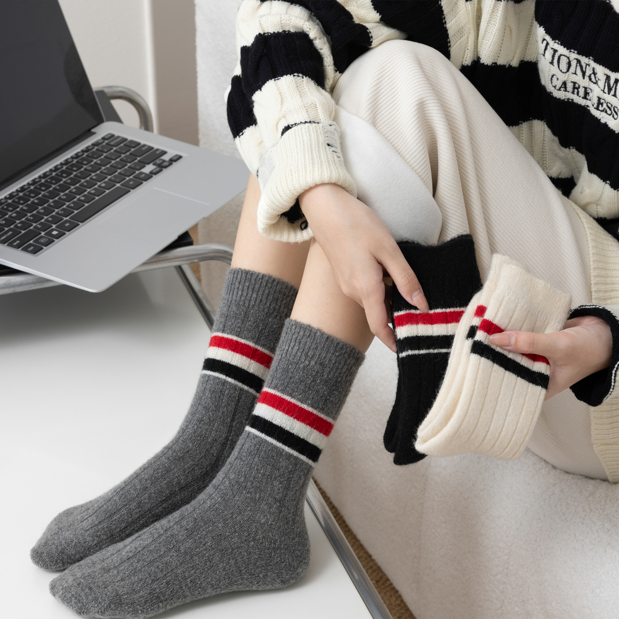 女士加厚羊驼绒保暖拉毛中筒袜秋冬袜子鲨鱼裤外搭袜子