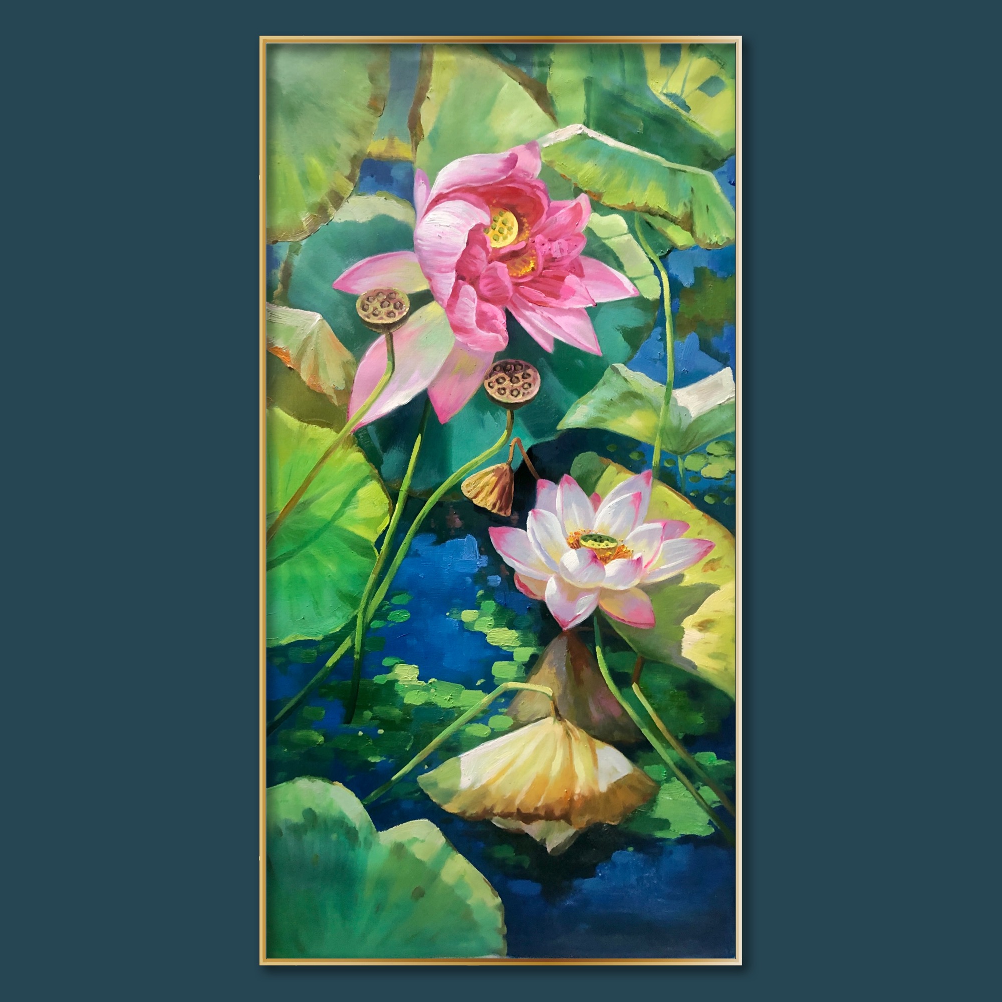 艺弘羽艺术 玄关荷花原创油画 意向油画艺术收藏 60×120风景绘画