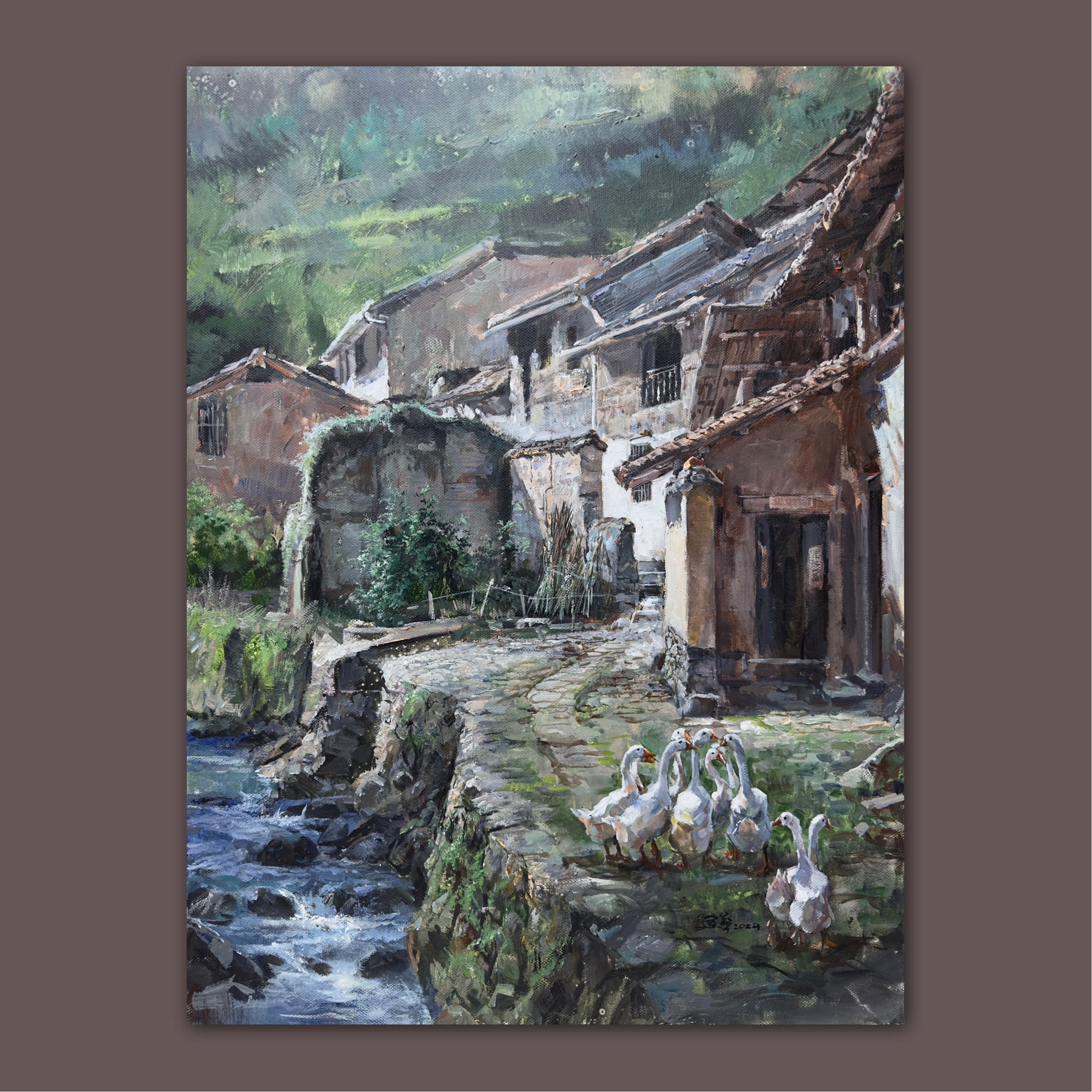 艺弘羽艺术 原创乡村风景油画收藏 《鹅》75×100cm