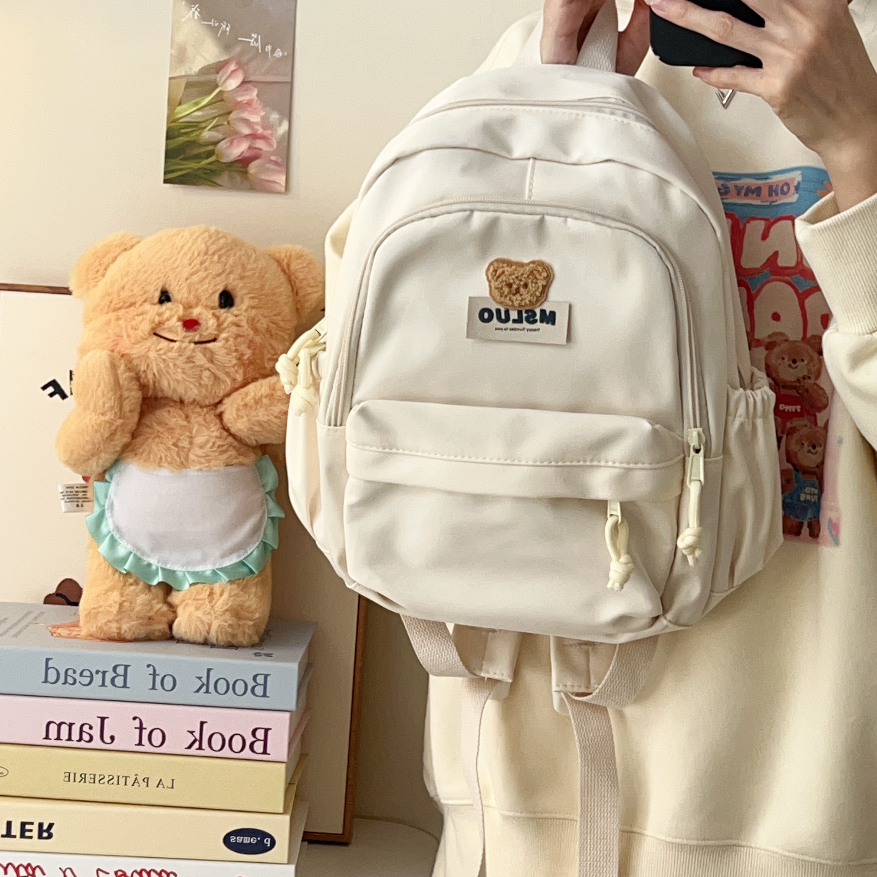 书包日系大学生轻便大容量初中生双肩包女 纯色高中生可爱款森系