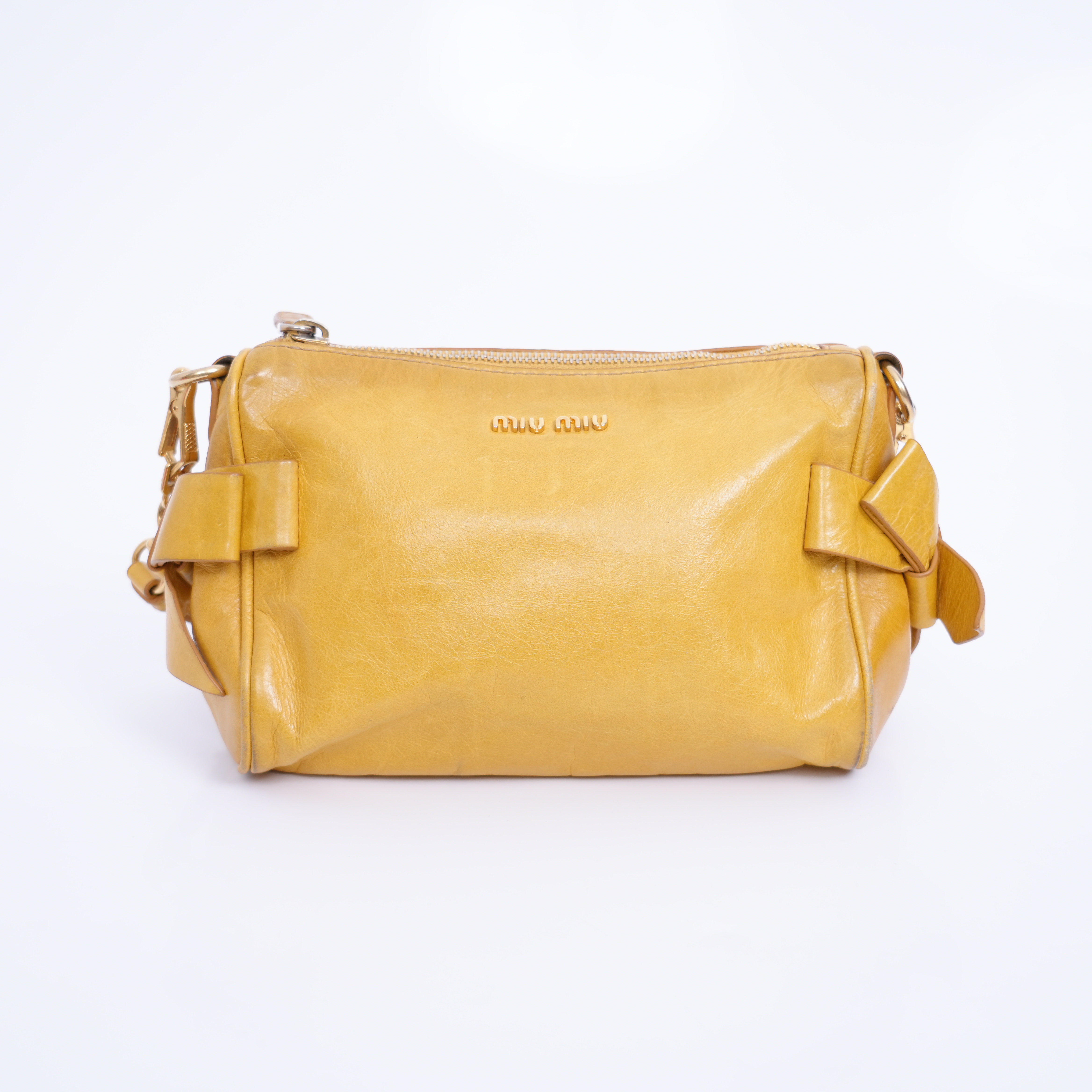 95新 MIU MIU/缪缪 黄色油皮单肩腋下包