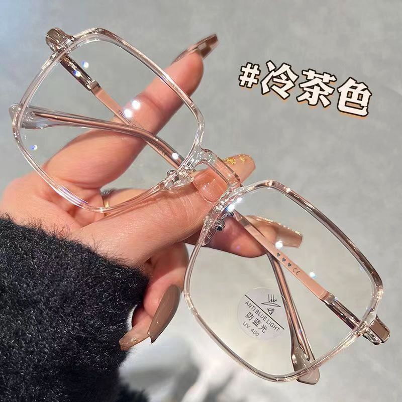 小红书大框超轻款冷茶色近视眼镜女防蓝光平光镜可配度数大脸显瘦