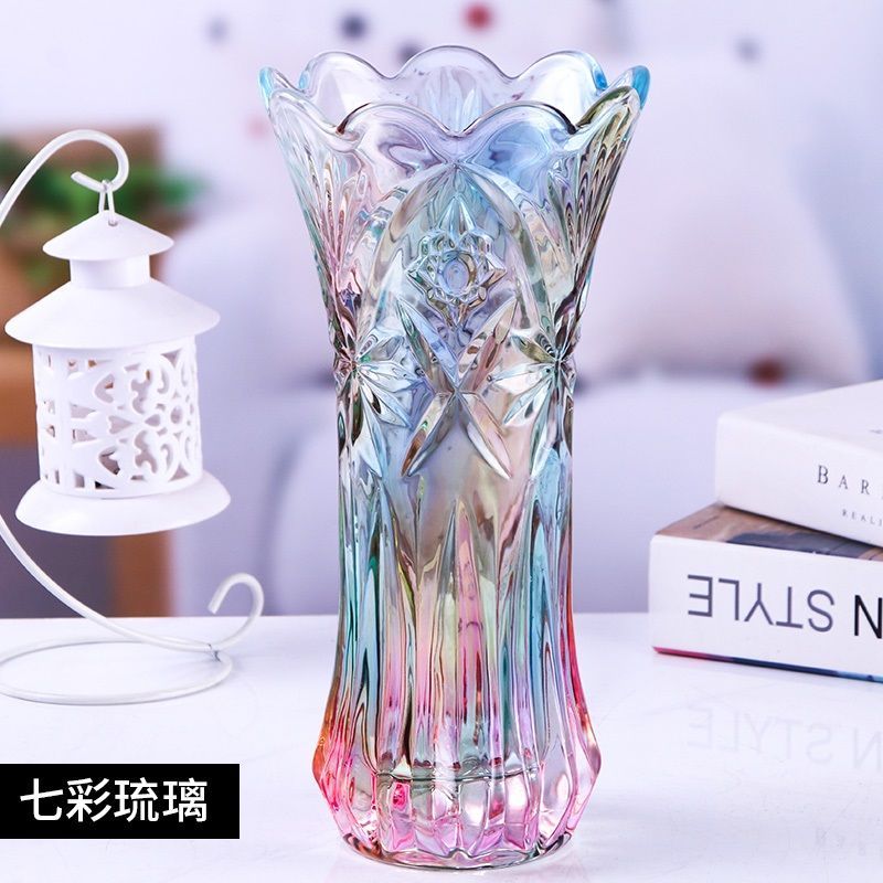 高档彩色玻璃花瓶插花 花瓶摆件客厅 花瓶玻璃水养 干花玻璃花瓶
