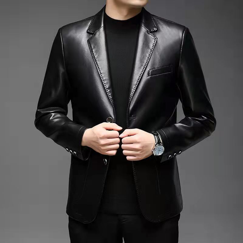 皮衣西装男春秋外套中青年薄款高档西服夹克韩版修身显瘦轻奢痞帅