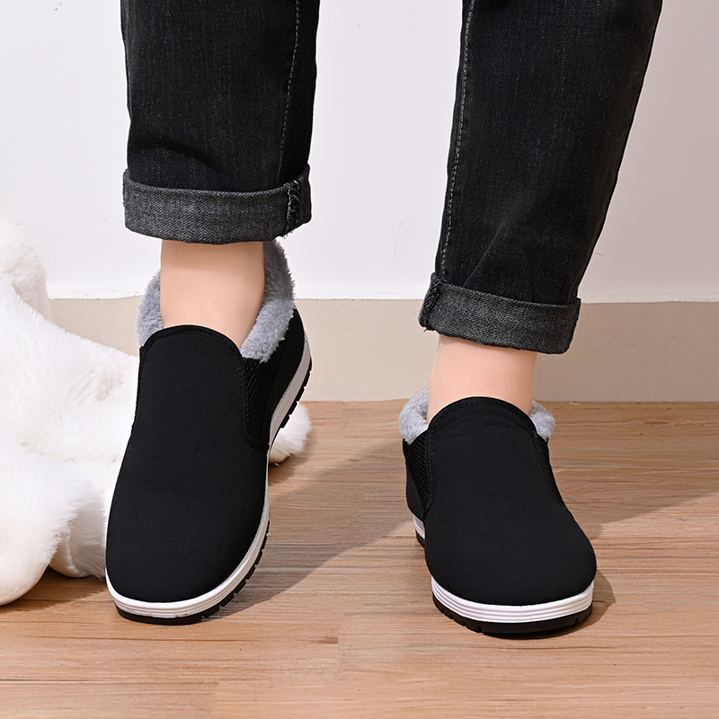 工作保暖一脚蹬加厚男防滑棉布鞋加绒懒人布鞋老北京布鞋棉鞋冬季