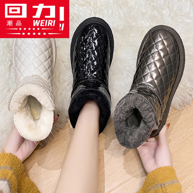 回力潮品网红防水雪地靴女皮毛一体冬季东北面包加绒加厚大棉鞋