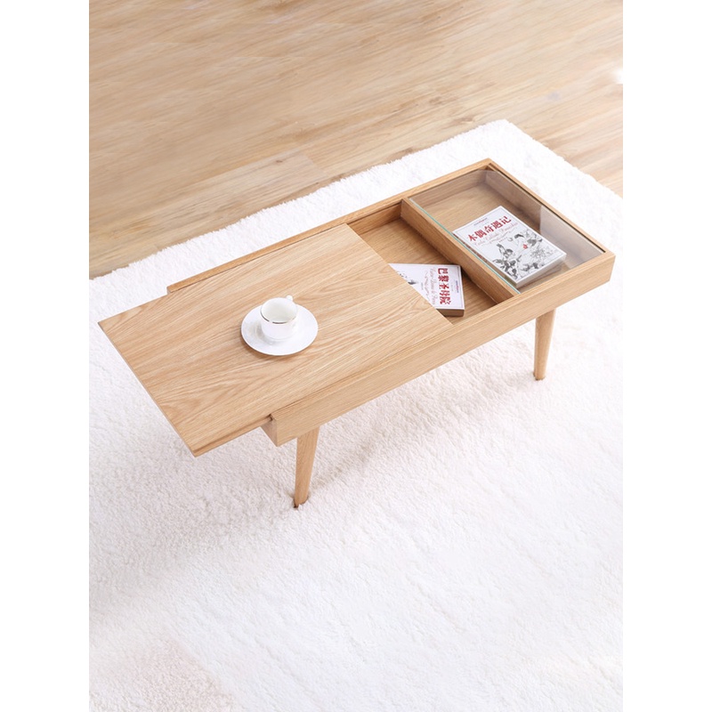 0.9x0.45x0.42米实木茶几白橡木北欧咖啡桌原木茶桌