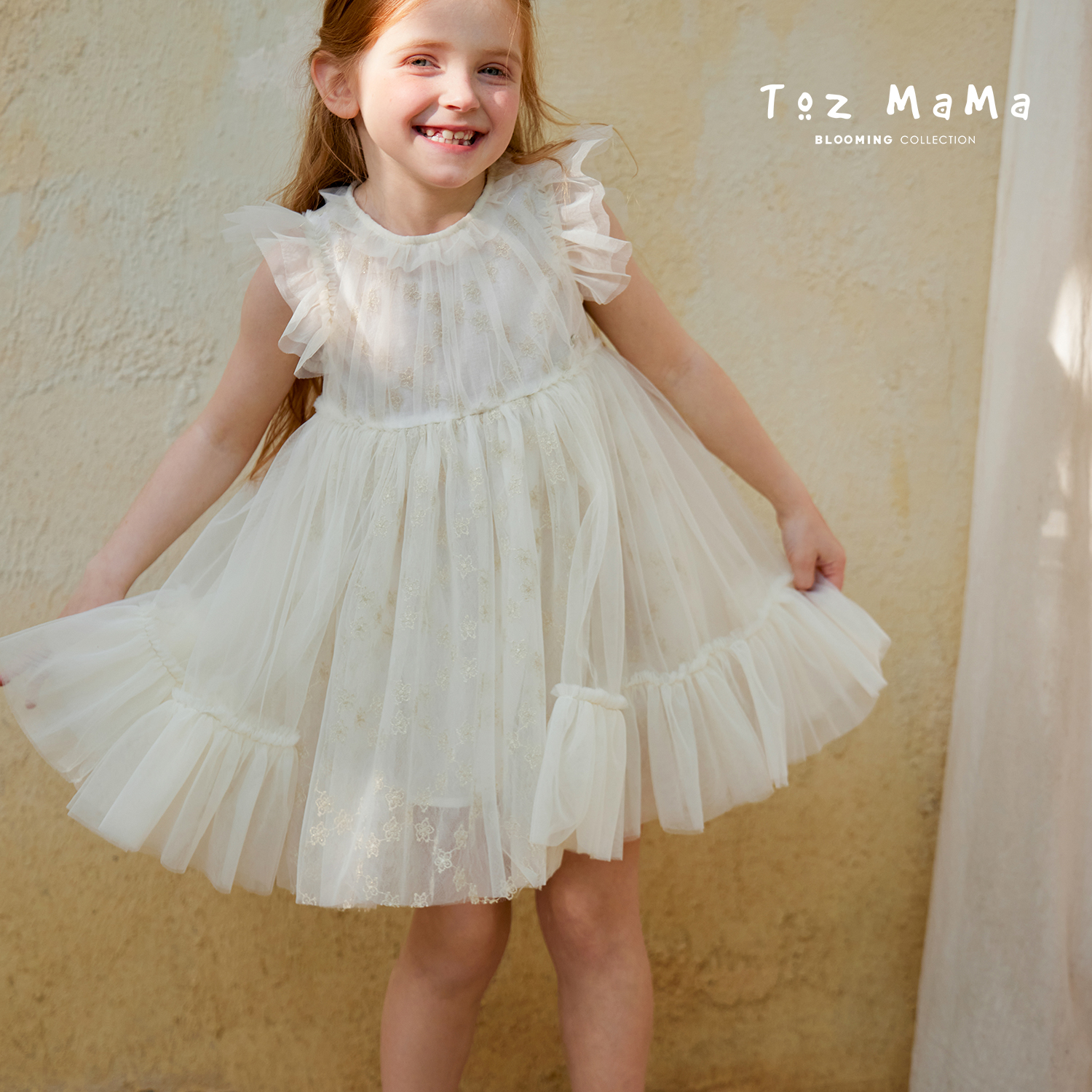 【Toz Girls豆几妈高端女童】小飞袖网纱连衣裙贝壳标公主裙