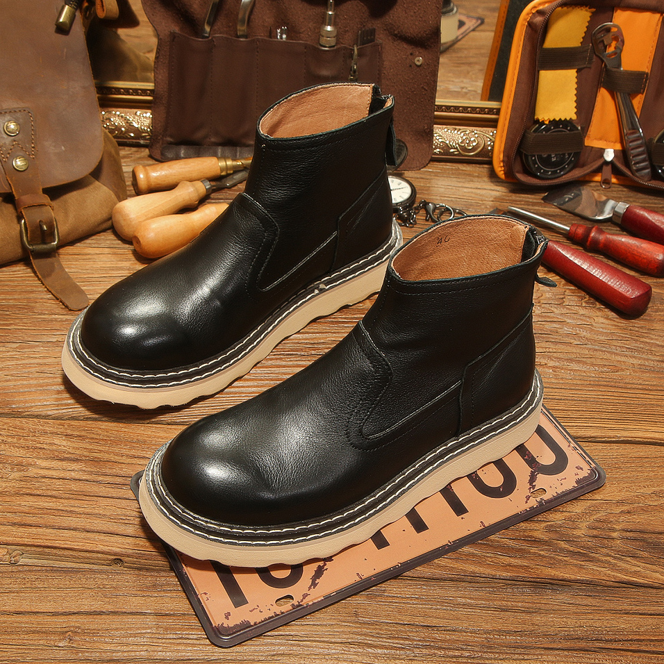 冬季新款切尔西靴真皮英伦风复古工装马丁靴高帮休闲潮流百搭皮鞋