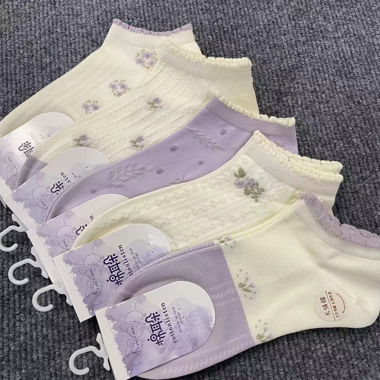 女款春夏新品仙女款田园风船袜五双装35码-40码