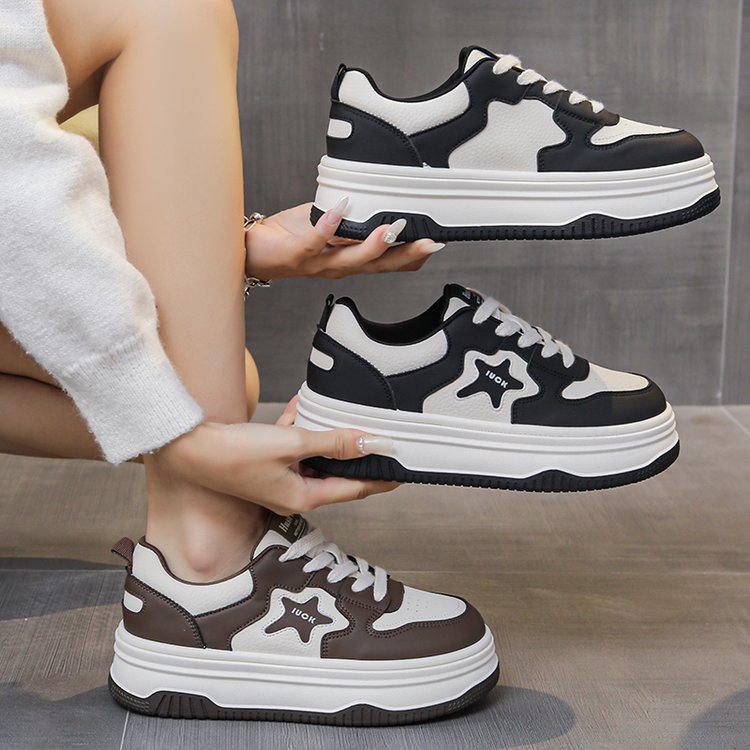回力瑞软皮厚底小白鞋女冬季新款黑白星星加绒板鞋女休闲百搭女鞋