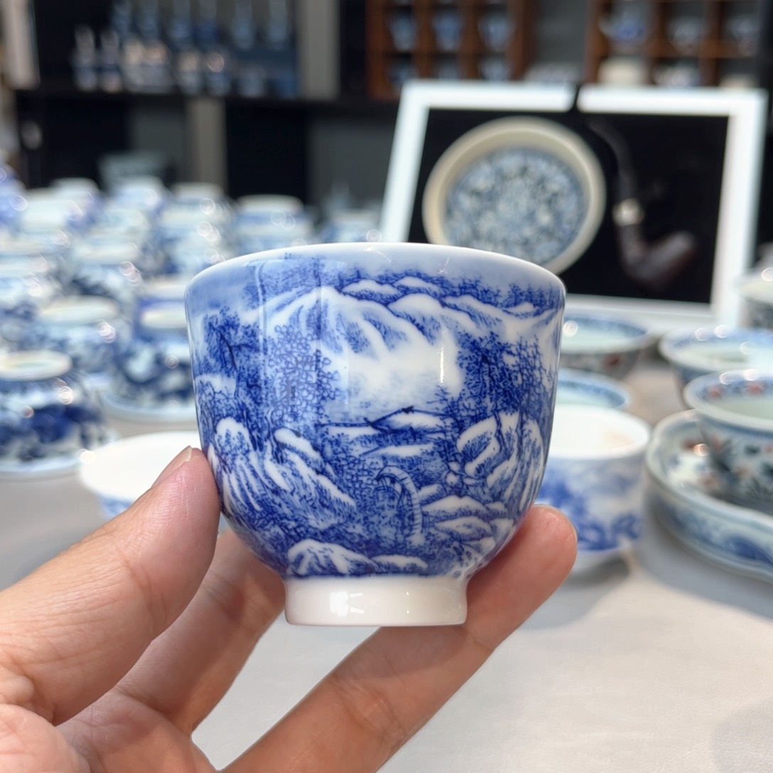 杯妙手青花雪景高杯