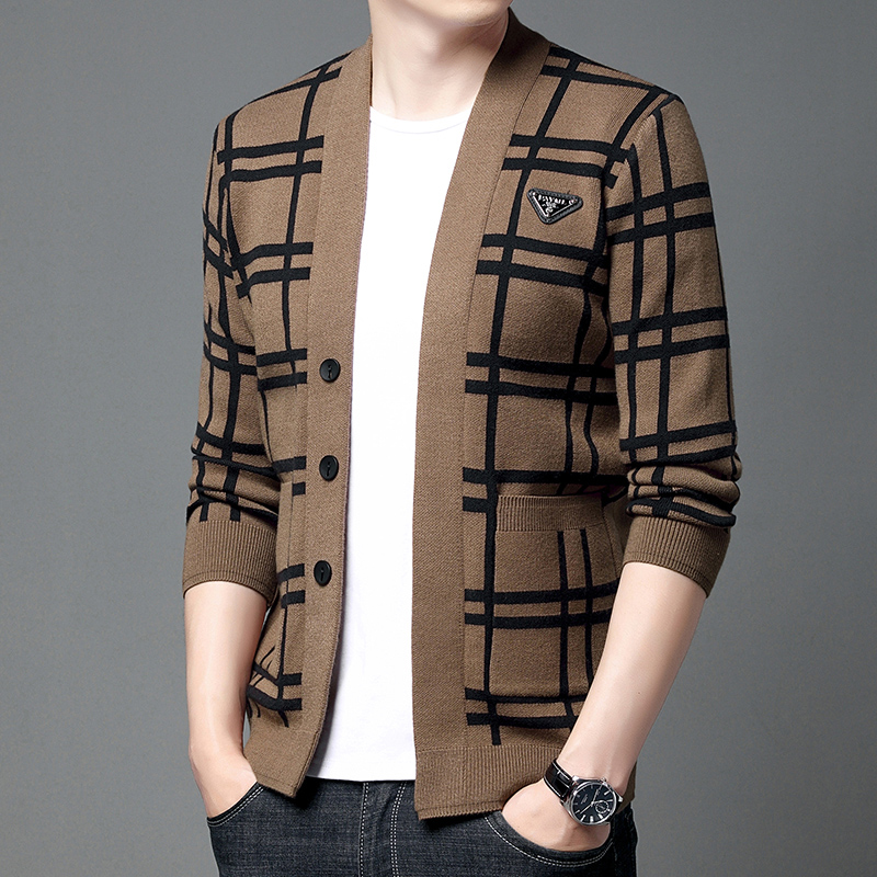 高级感男针织开衫外套男士春秋季新款修身韩版潮流轻奢休闲23801