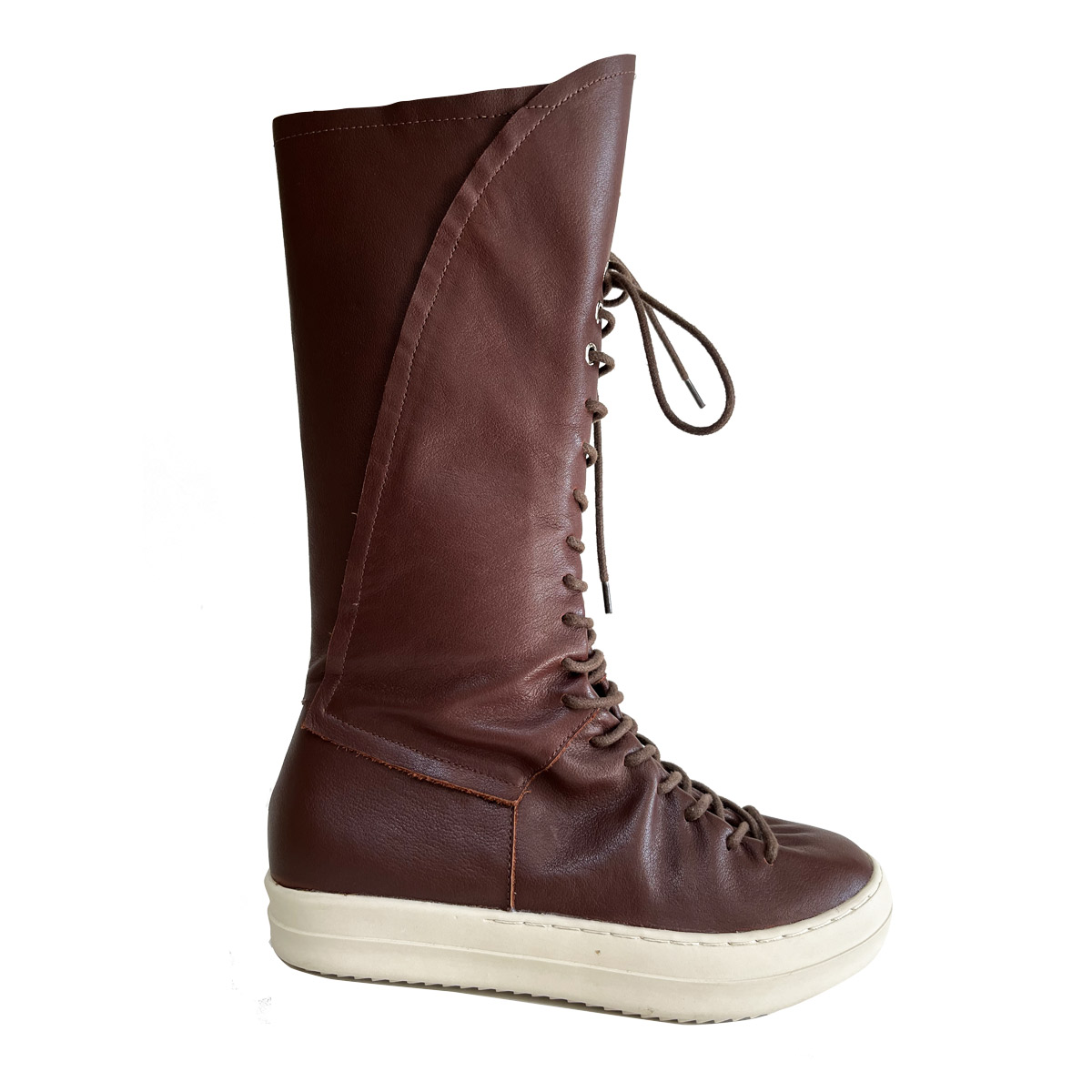 【夏之柒】雪松高筒靴 复古牛皮高筒靴 直筒系带防滑秋冬长靴 女靴