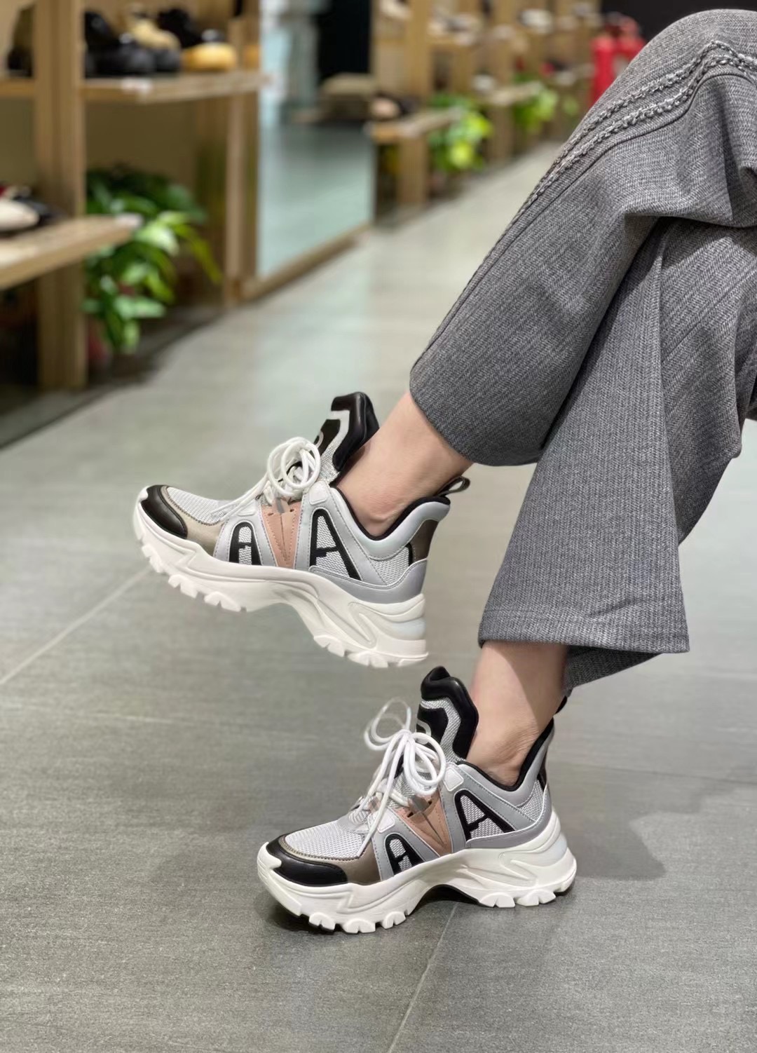 新款厚底u口时尚绑带潮流拼色运动休闲鞋老爹鞋AX12207