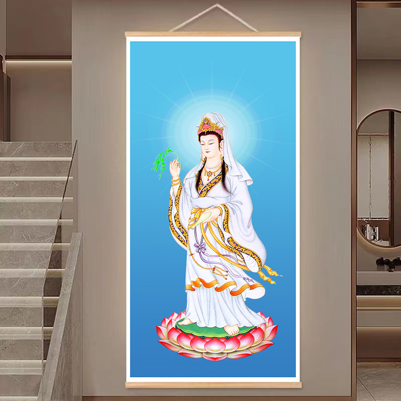 107观音像挂画观世音画像布艺卷轴装饰画