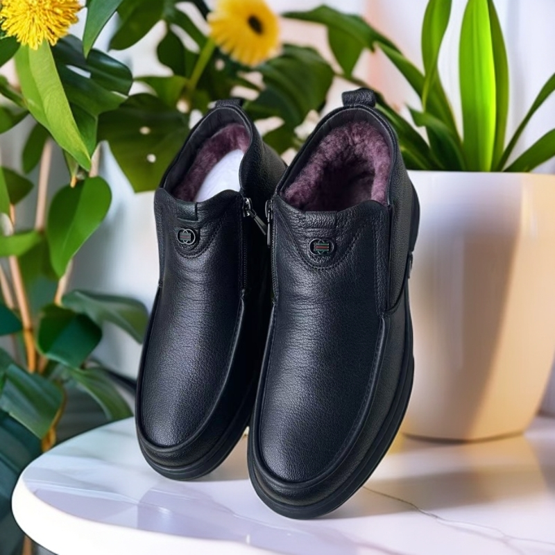 2985新款时尚经典休闲百搭橡胶软底羊毛保暖深口头层羊皮棉鞋男款