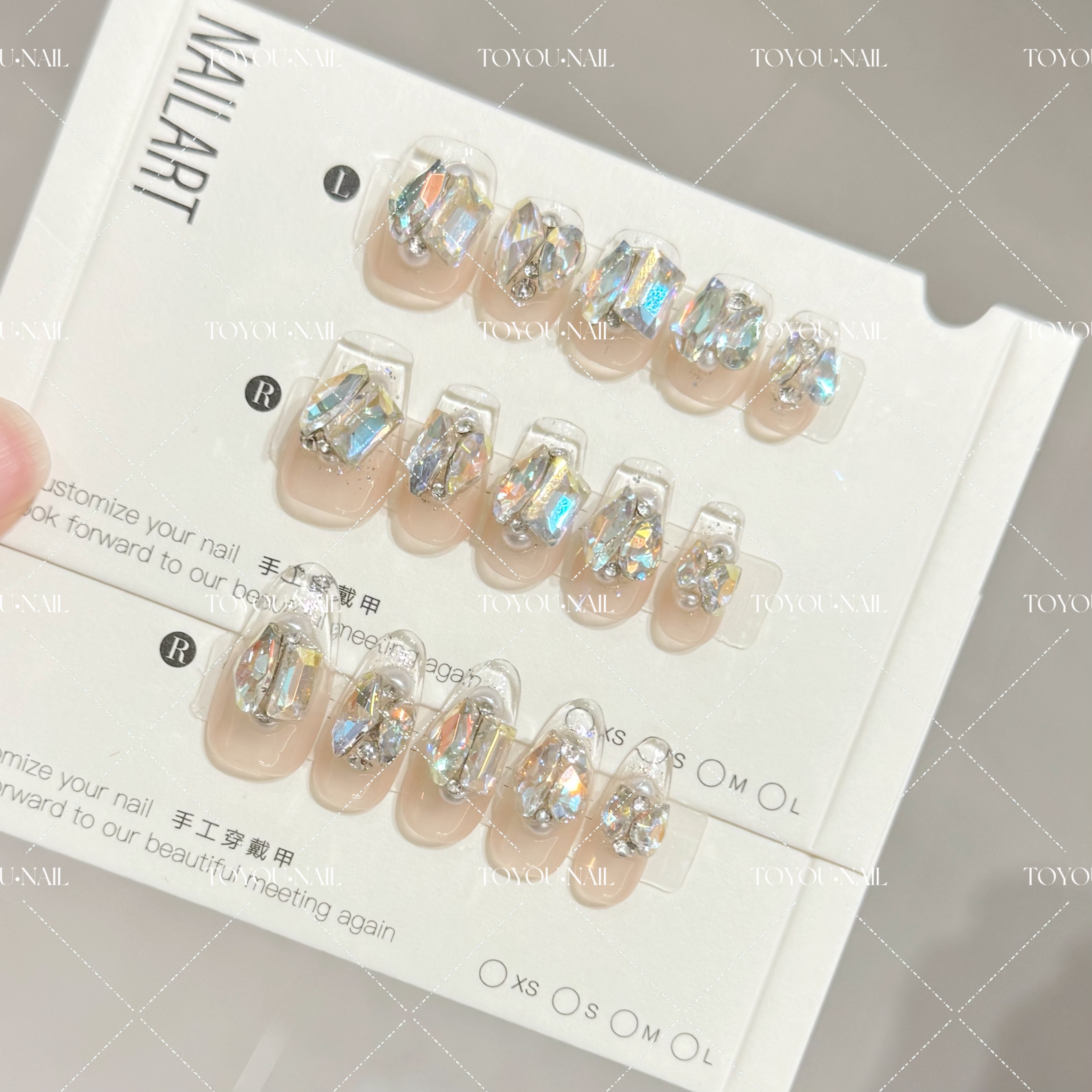 TOYOU【浮光】纯手工穿戴甲椭圆满方钻堆钻裸色贴片可拆卸