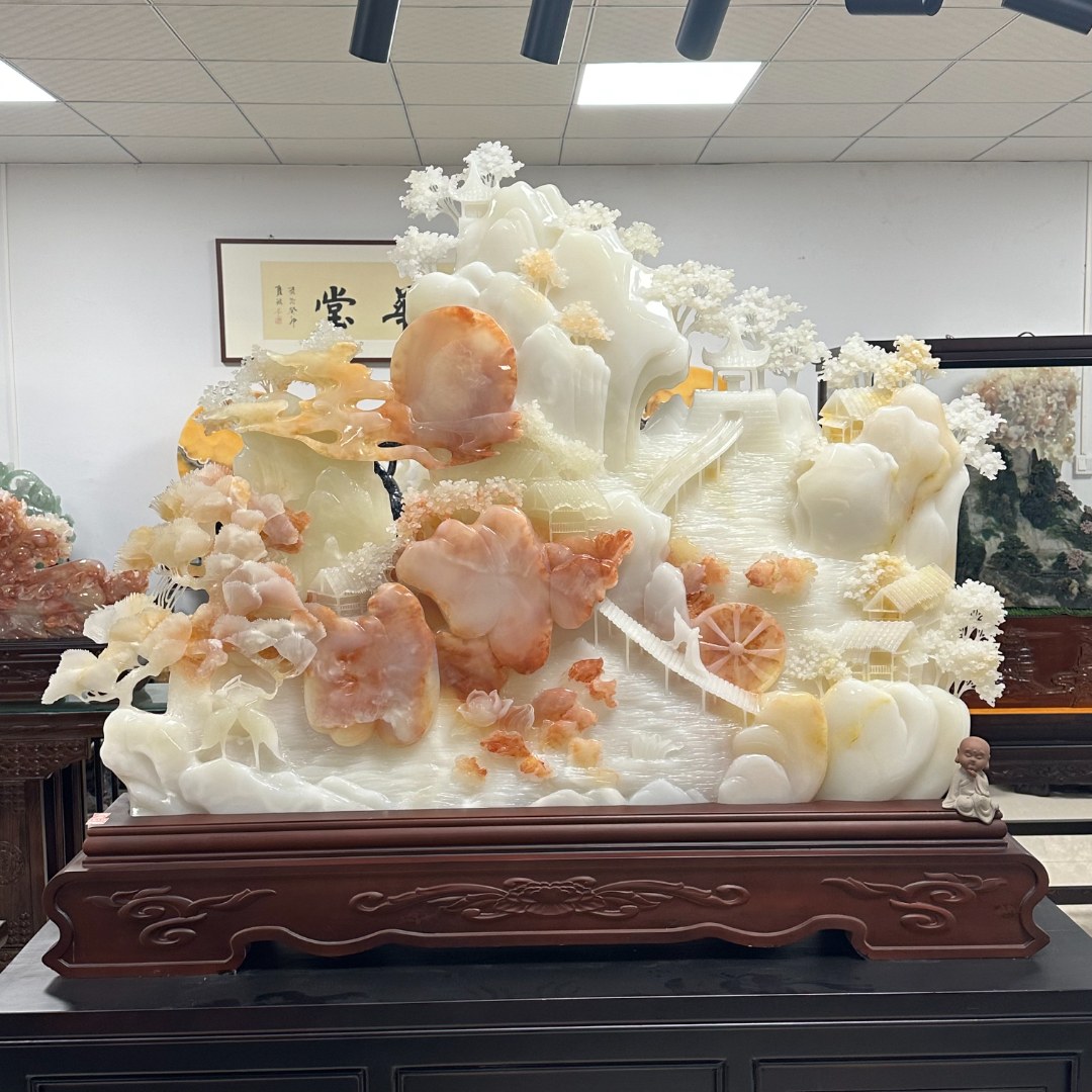 高端典雅厅堂大厅落地大尺寸精工厅堂中式大摆件精尖大气山水摆件