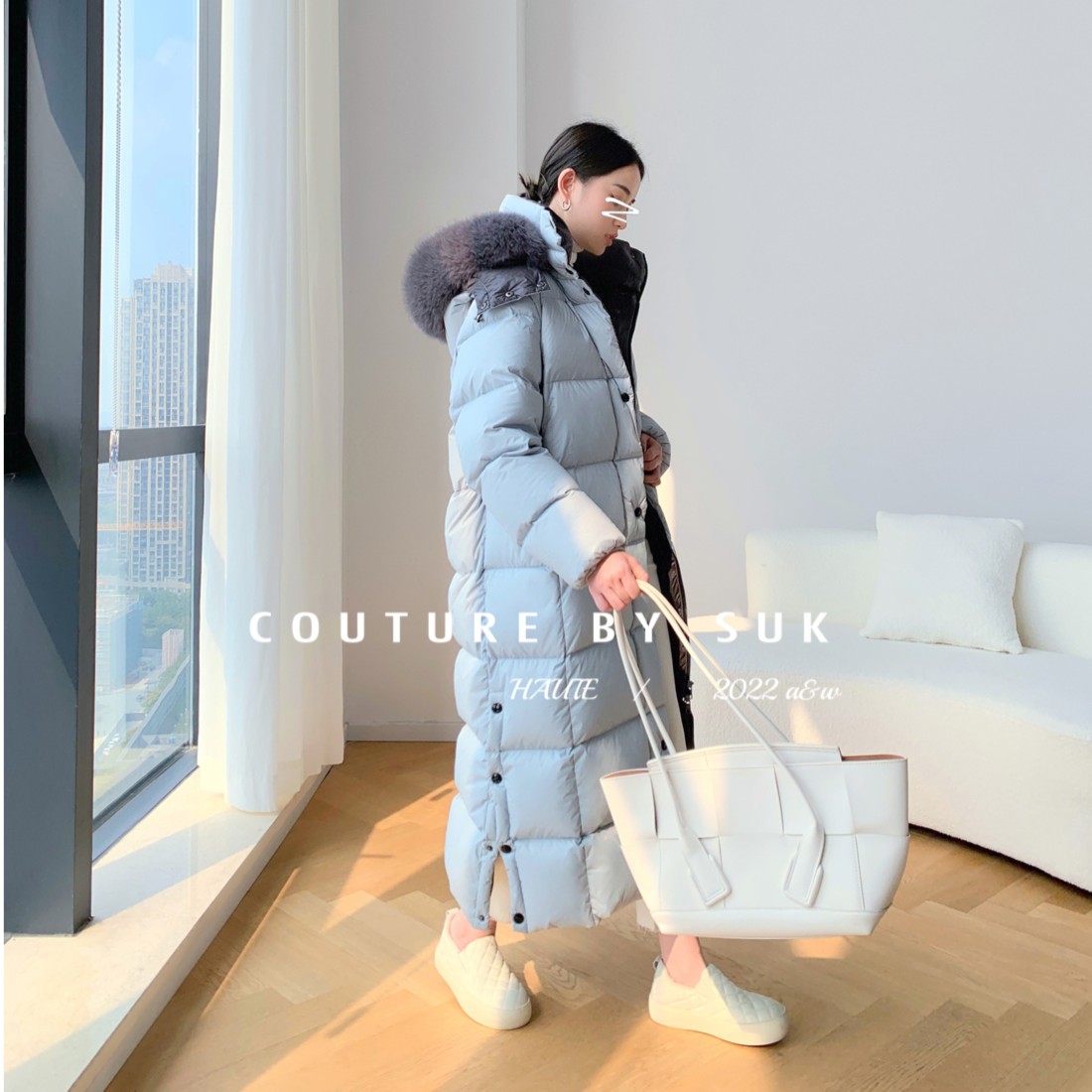 SUK【温情小暖炉】白鹅绒羽绒服女冬防风长款可拆卸毛领外套SK2719