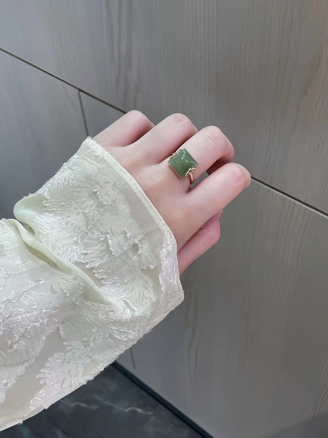 和田玉方糖戒指双边云朵戒深s925银镀金深湖水绿戒指精美好看推荐