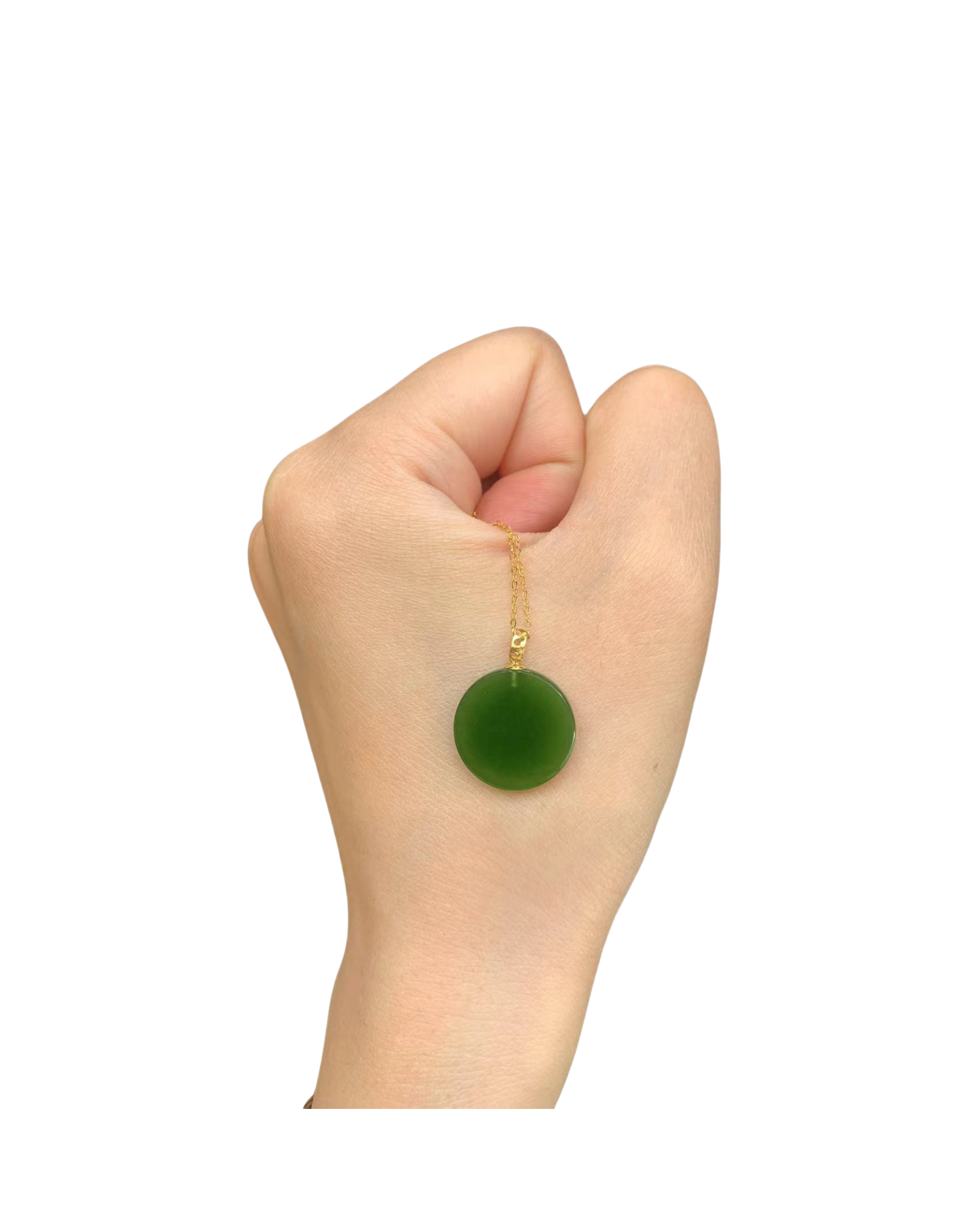 和田玉吊坠18k金镶嵌圆形无事牌时尚百搭气质绿色精美优雅好推荐