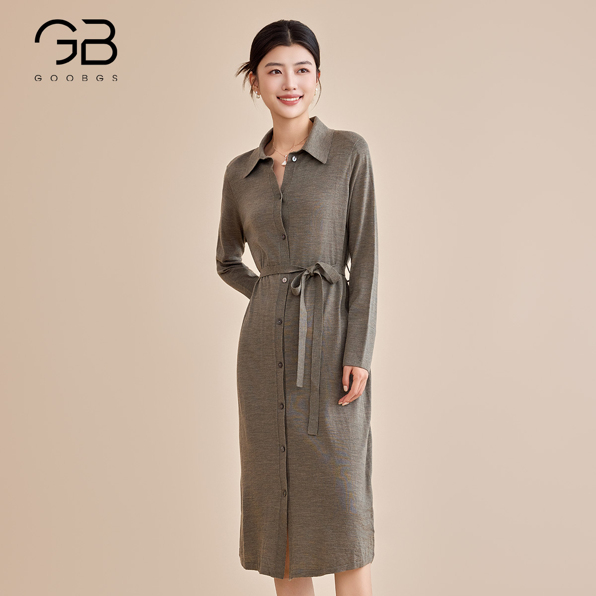 【籽言专享年货】G2447192纯色收腰毛衫连衣裙