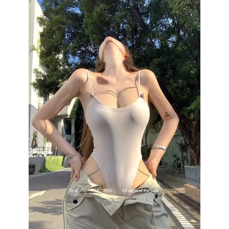 蕾丝露背风短款外穿吊带连体衣女紧身新款感夏季白色背心打底上衣