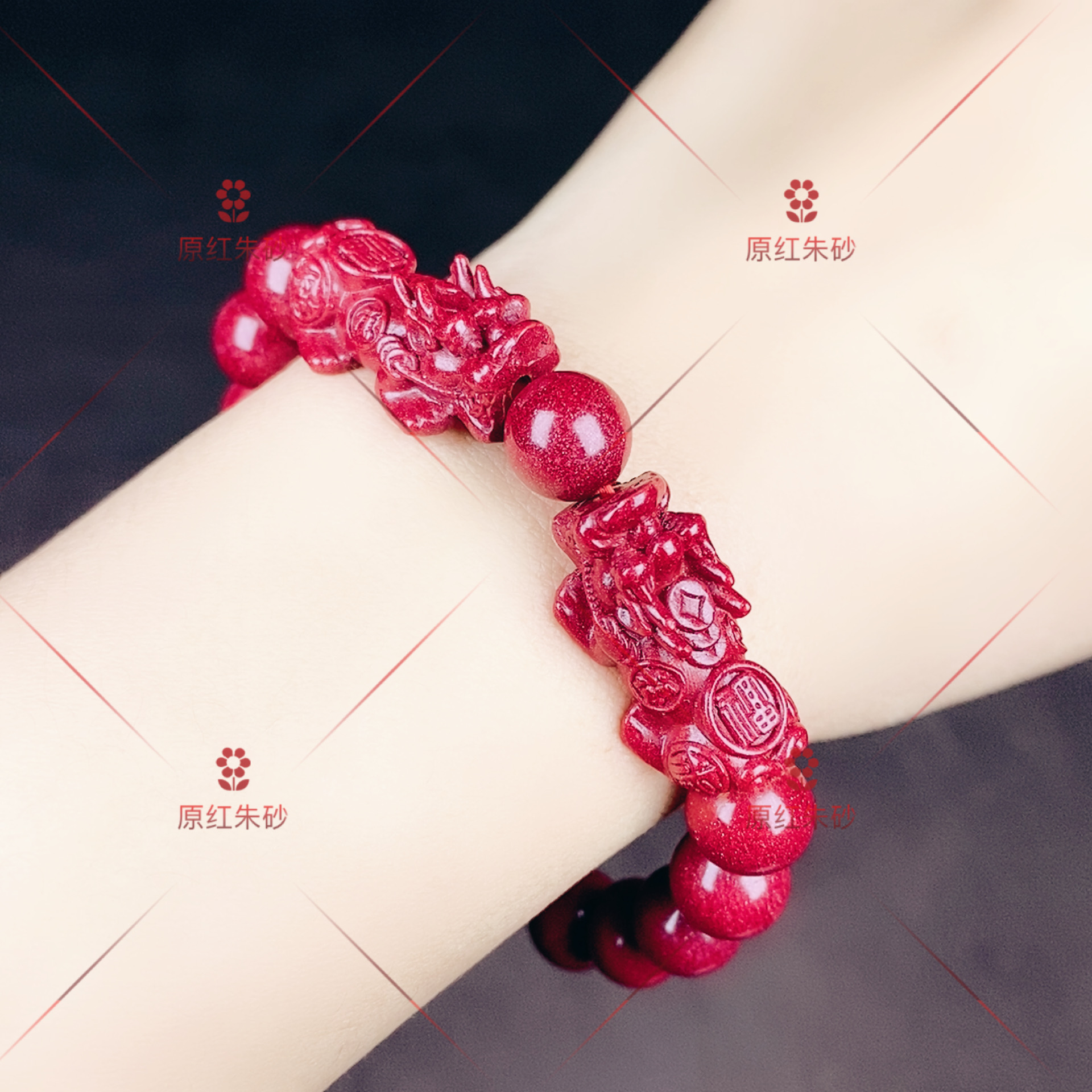 含辰砂工艺品紫金砂双貔貅手串卡10mm