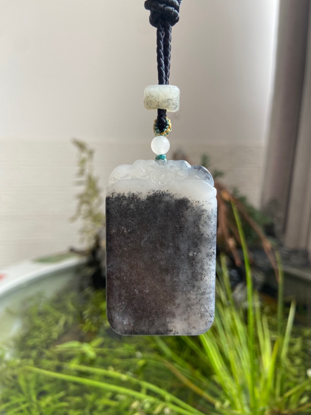 和田玉渐变银沙无事牌挂件俏色巧雕吊坠青花拼色仿古方形挂件挂坠