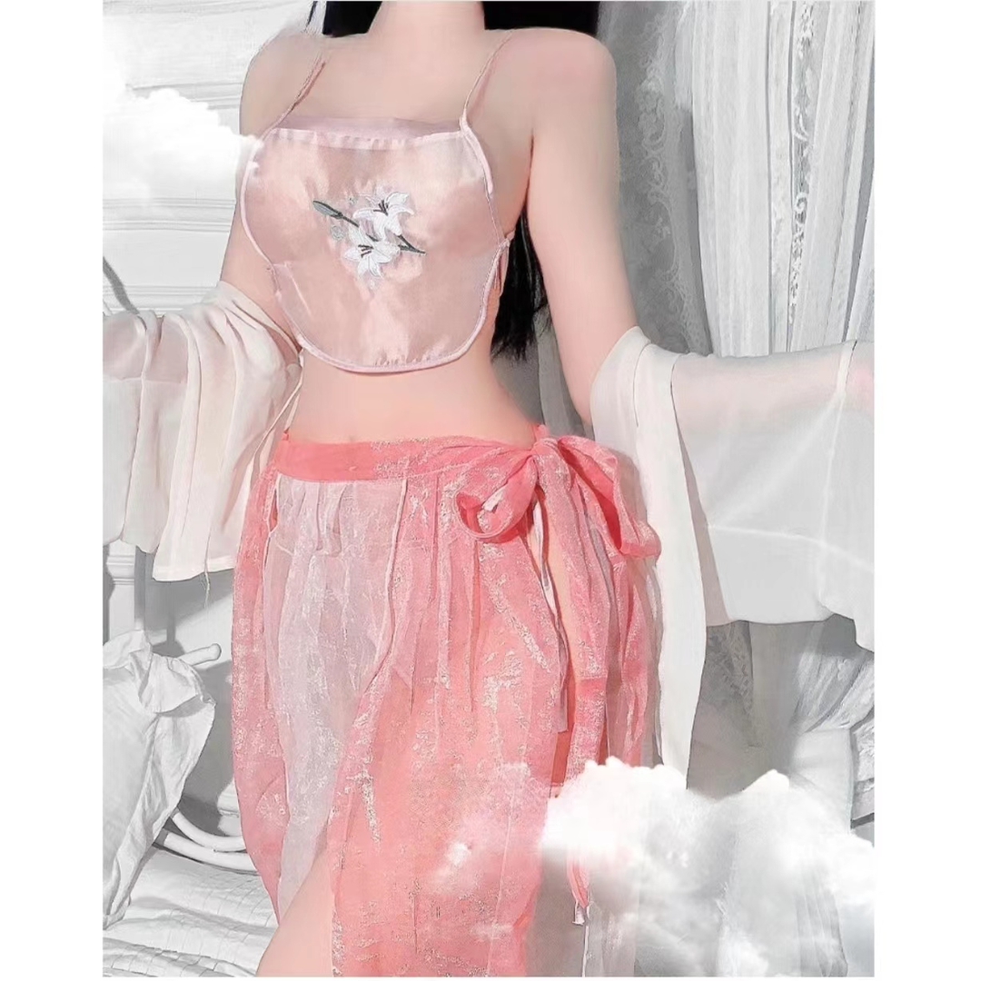 性感睡衣女古风汉服刺绣睡裙纯欲风长裙制服套装仙女服古装内衣