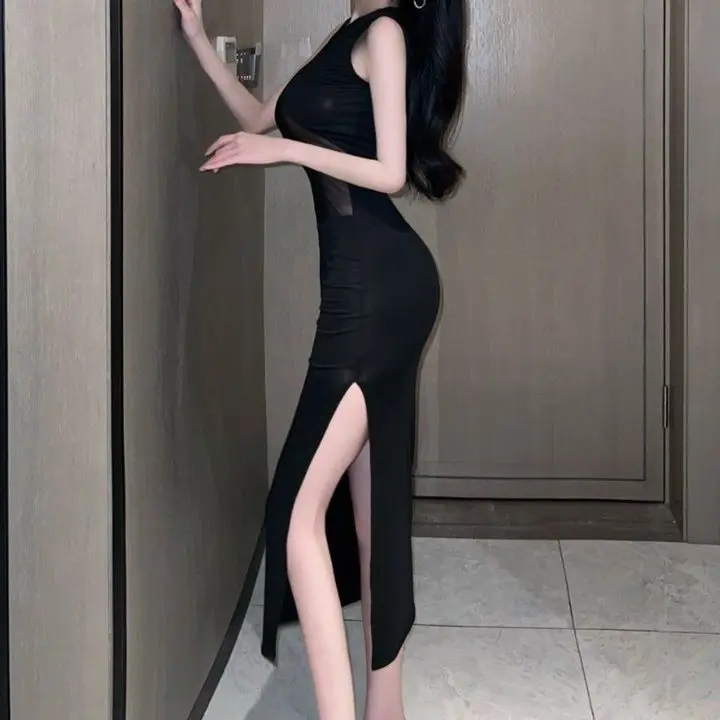 轻熟超舒适高时尚性感睡裙居家长款包臀开叉迷人有女人味