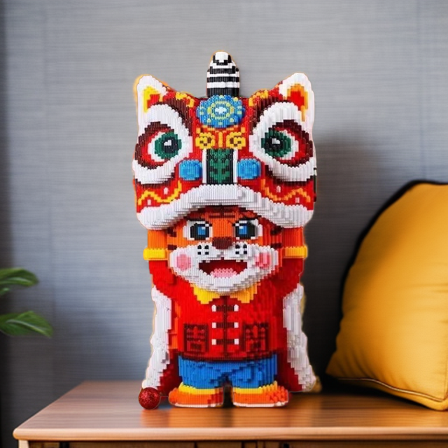 趣拼搭08大颗粒超大号一米醒狮虎积木玩具成人益智摆件科技潮玩