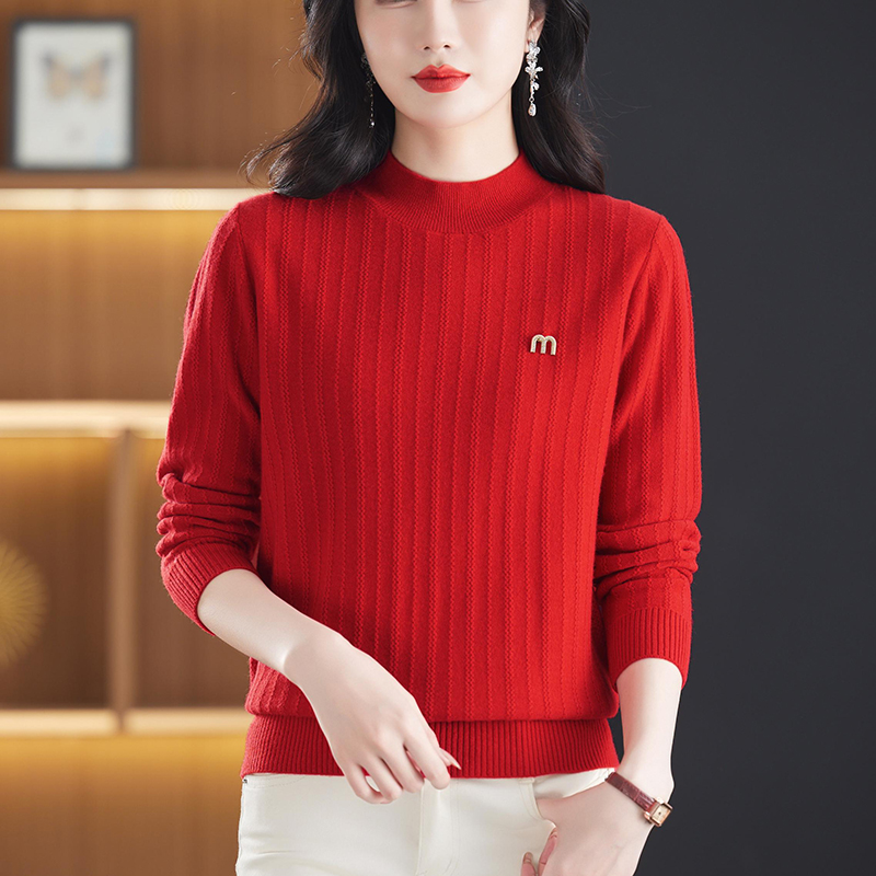 半高领羊毛衫女100纯羊毛毛衣冬季新款短款大码妈妈装打底衫时尚