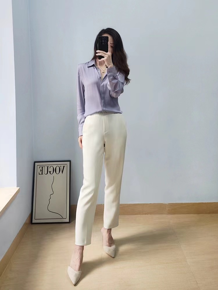 【百搭单品】竹纹通勤简约百搭松紧腰九分西裤微瑕