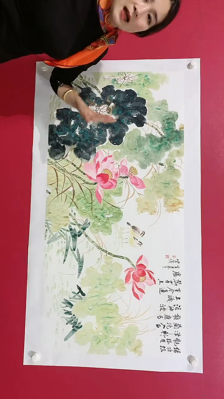 【闪购商品】绘画137*68紫仪荷花