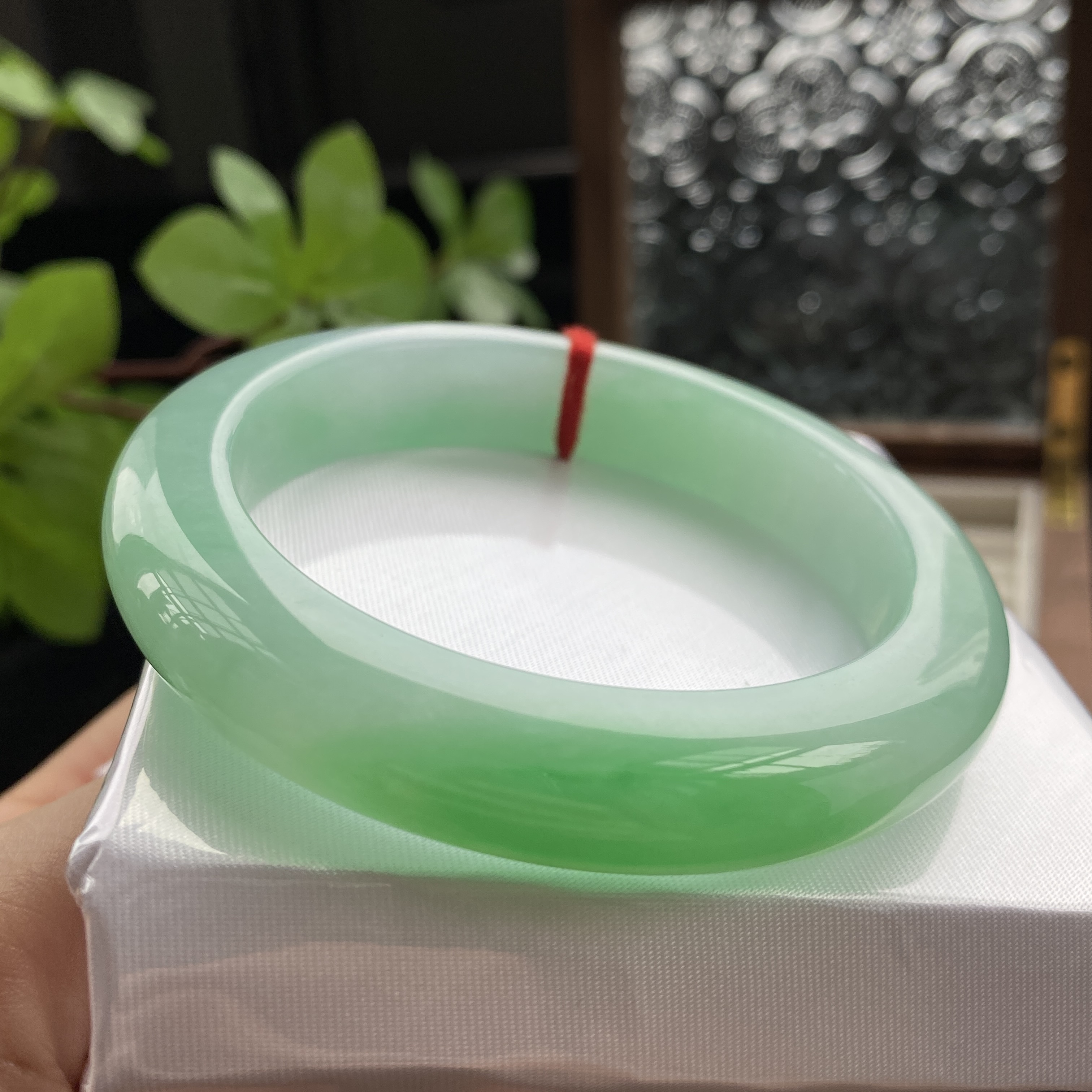 天然缅甸A货冰种正阳绿飘花正圈翡翠编号-7268尺寸56.3