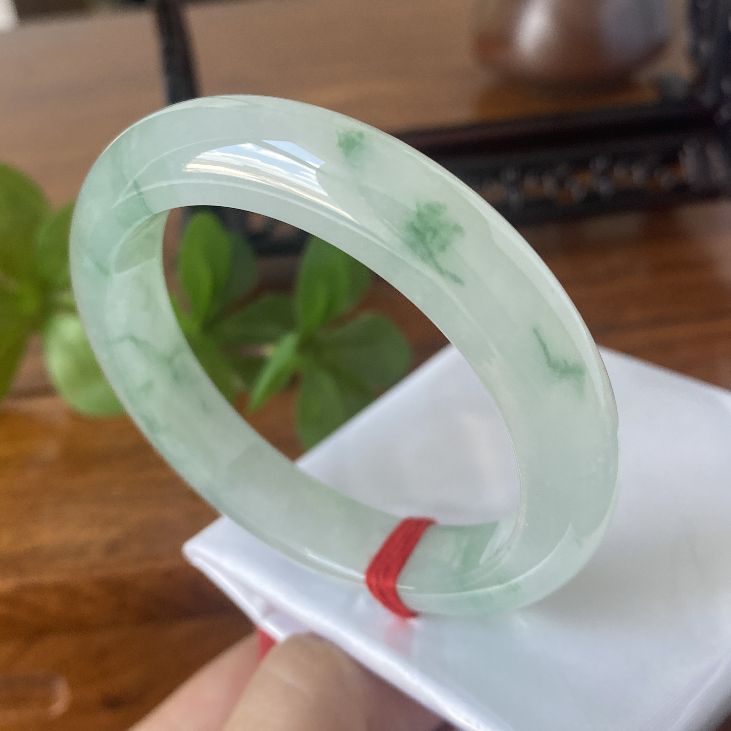 天然缅甸A货冰种正圈飘蓝花翡翠宽版编号-7610尺寸54