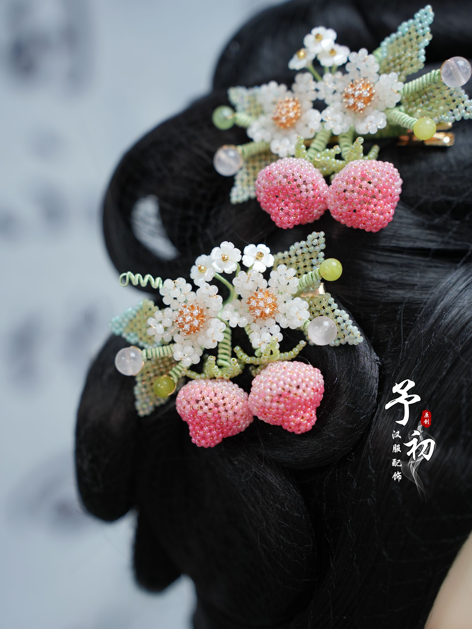 予初【辑珠草莓发夹】原创设计百搭手工日常发夹